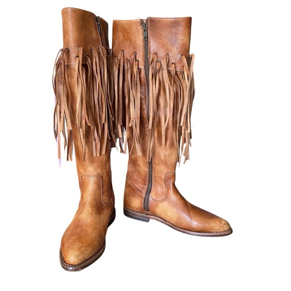 Bed Stu Knee High Fringe Cognac Leather Boots size 7 like new - Picture 2 of 11